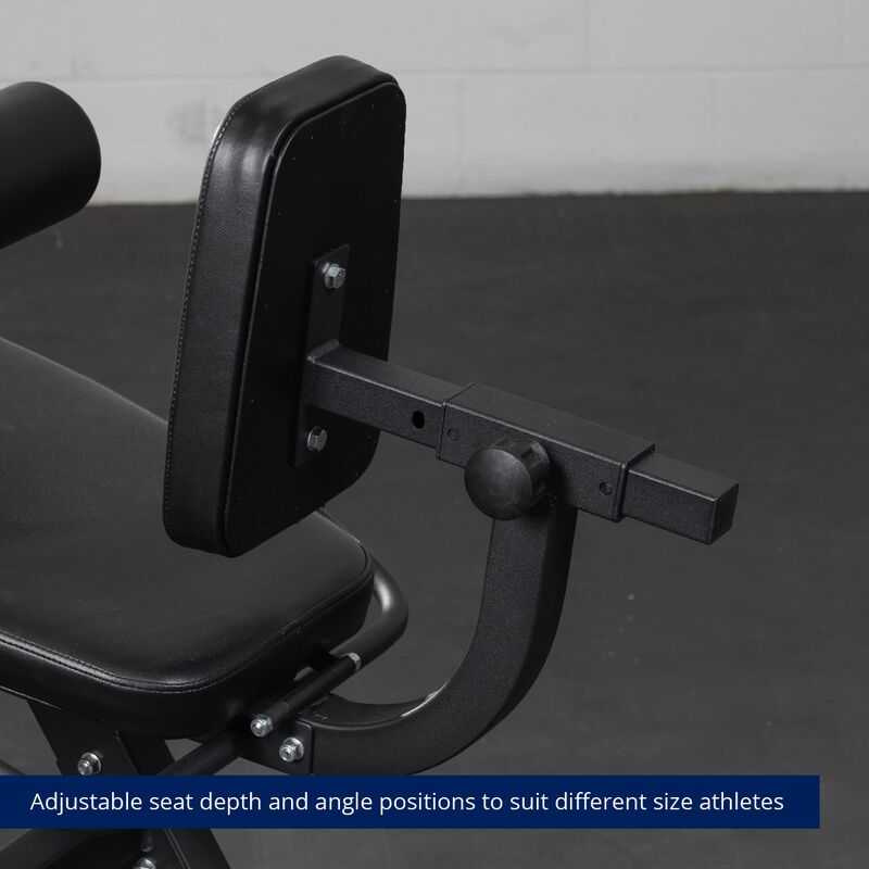 Adjustable seat depth and angle positions to suit different size athletes