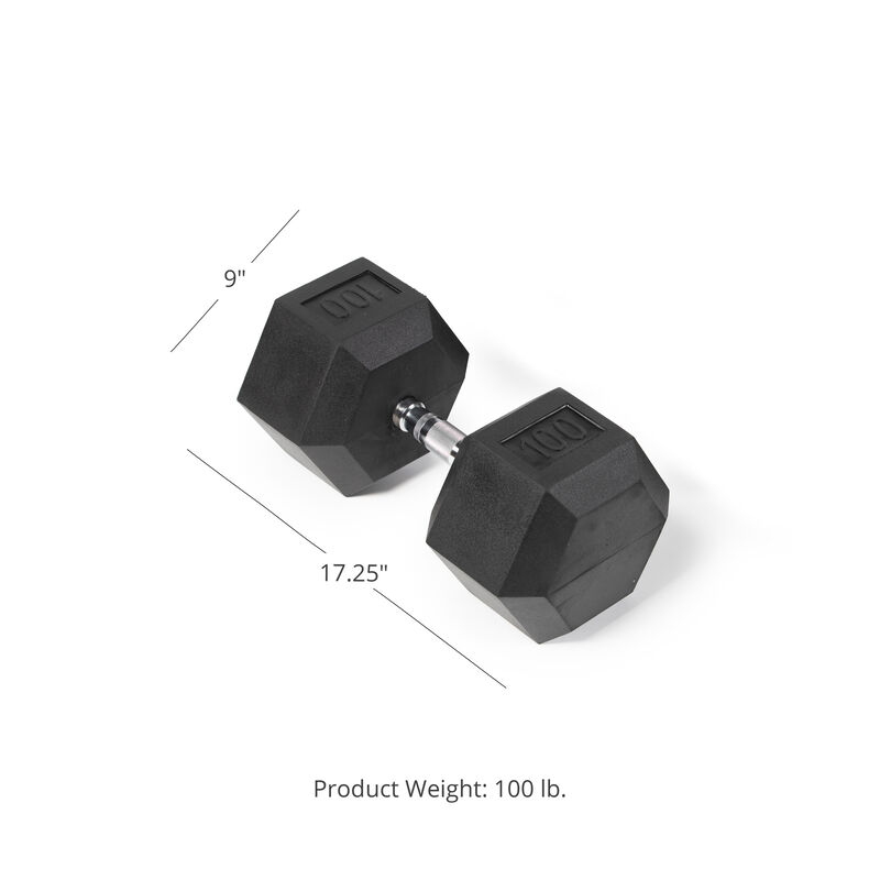 Scratch and Dent - Single 100 lb Black Rubber Coated Hex Dumbbell - FINAL SALE