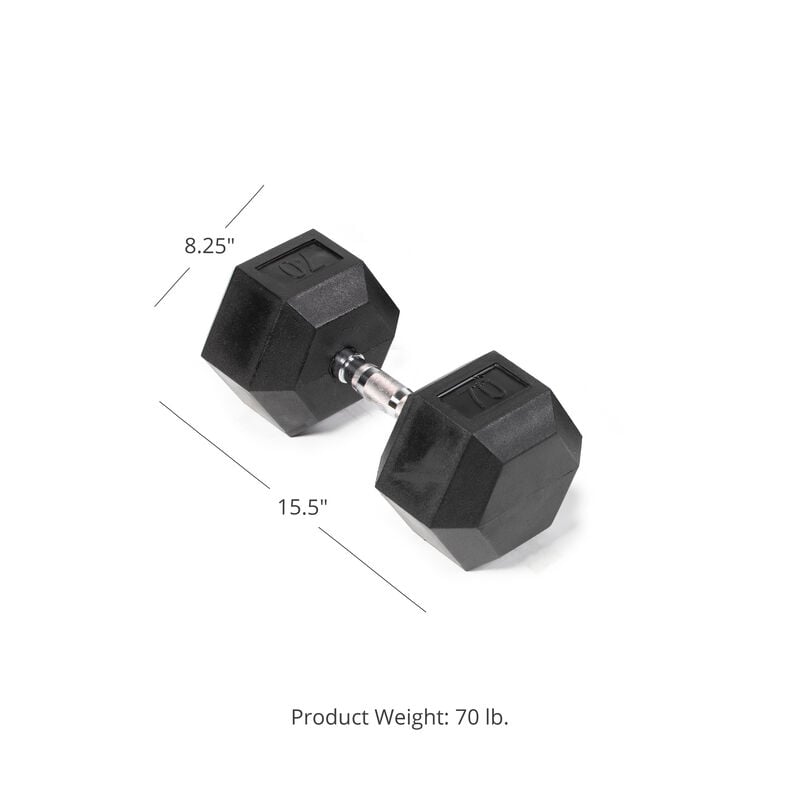 Scratch and Dent - Single 70 lb Black Rubber Coated Hex Dumbbell - FINAL SALE