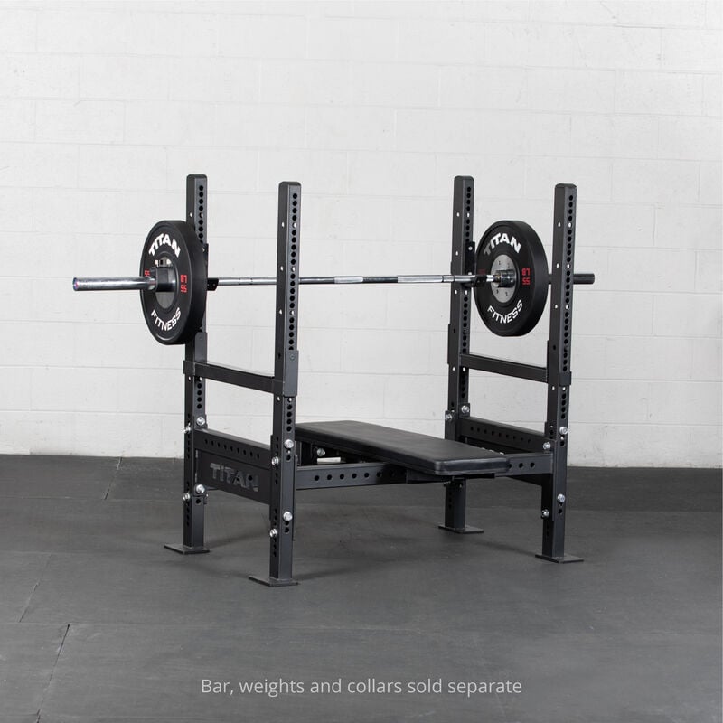 Bench Press Rack Flip Down Safeties Adjustable Chest For Free Titan Fitness - Wall Mounted Folding Bench Press