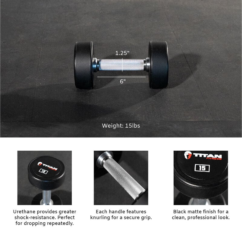 Scratch and Dent - Single 15 LB Round Urethane Dumbbell - FINAL SALE