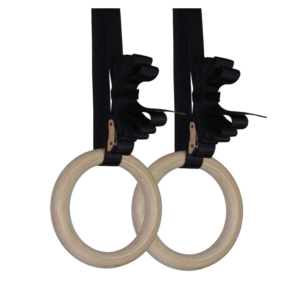 Wood Gymnastic Rings 28 32mm Rings With Adjustable Long Straps For Home Gym Rope 