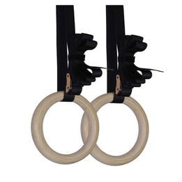 32mm Wood Olympic Gymnastic Rings - 1.5" W Heavy Duty Thick Straps & Buckle