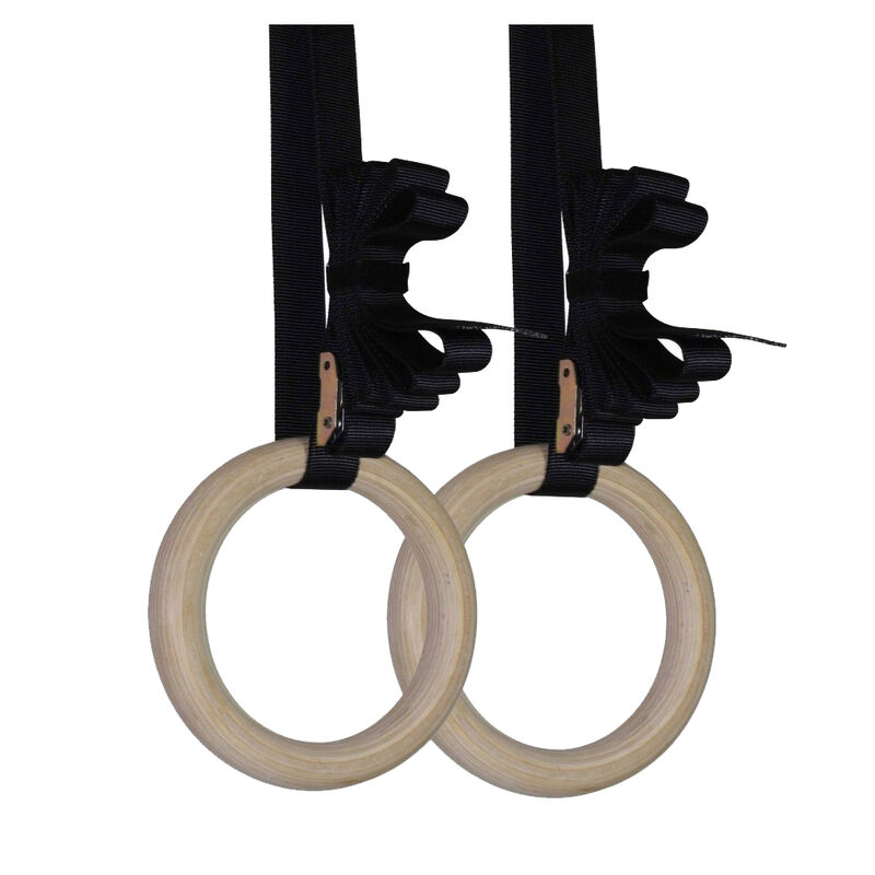 Scratch and Dent - 32mm Wood Olympic Gymnastic Rings - 1.5" W Heavy Duty Thick Straps & Buckle - FINAL SALE