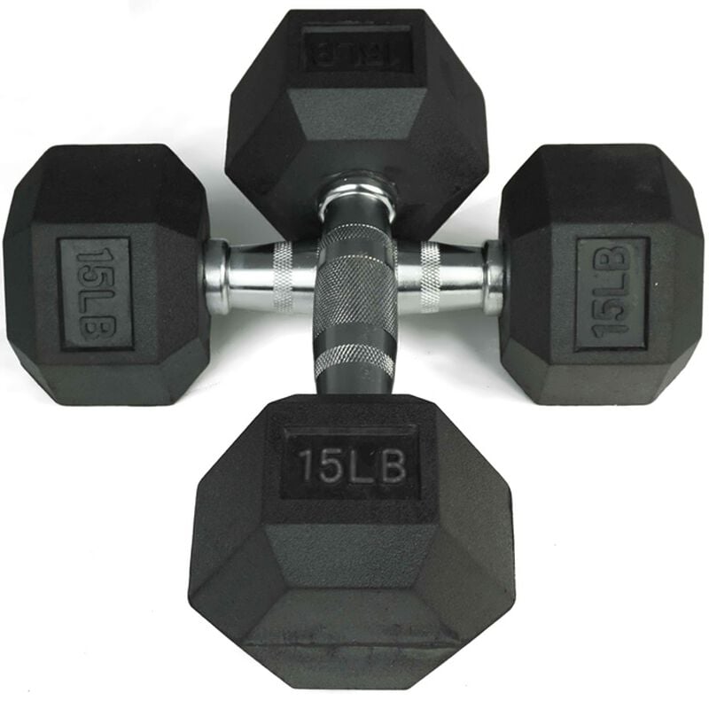 Scratch and Dent - Pair of 15 lb Black Rubber Coated Hex Dumbbells - FINAL SALE