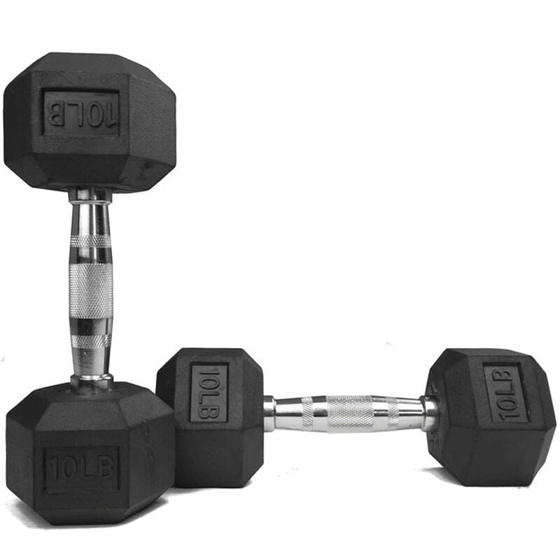 Scratch and Dent - Pair of 10 lb Black Rubber Coated Hex Dumbbells - FINAL SALE