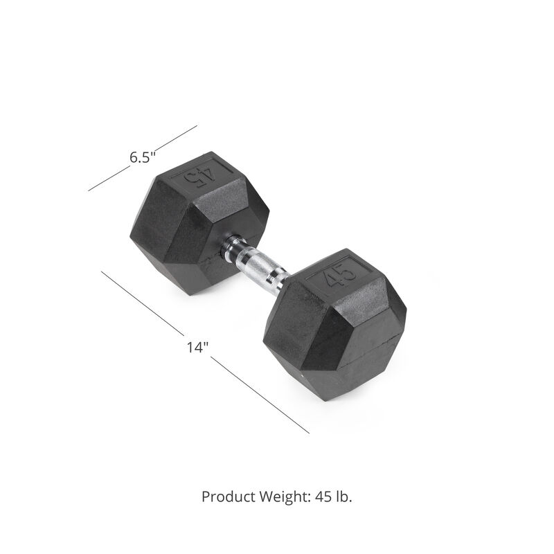 Scratch and Dent - Single 45 lb Black Rubber Coated Hex Dumbbell - FINAL SALE