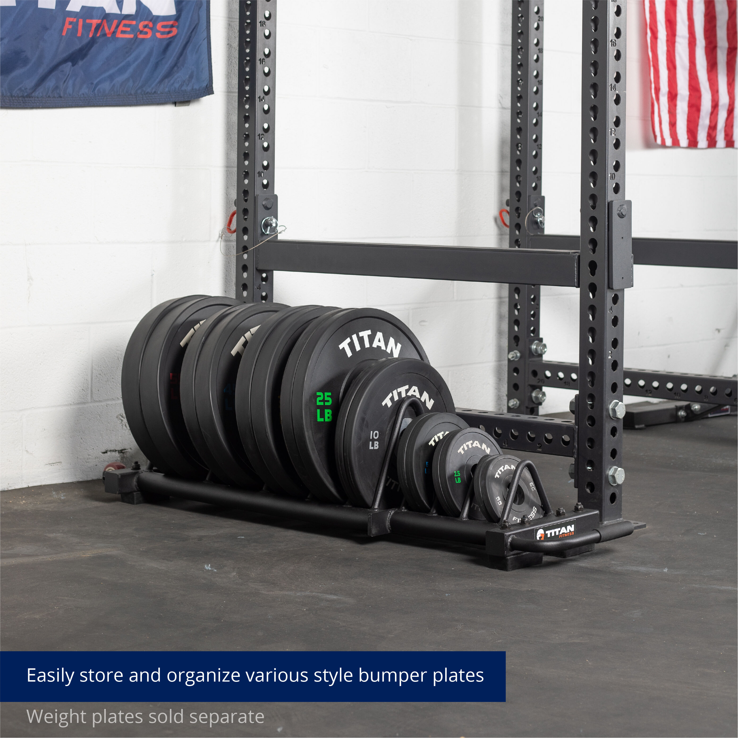 Titan Fitness Horizontal Weight Plate Storage w/Wheels Bumper Rack 