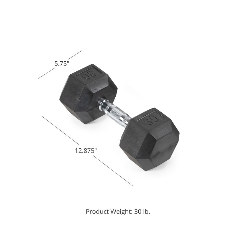 Scratch and Dent - Single 30 lb Black Rubber Coated Hex Dumbbell - FINAL SALE