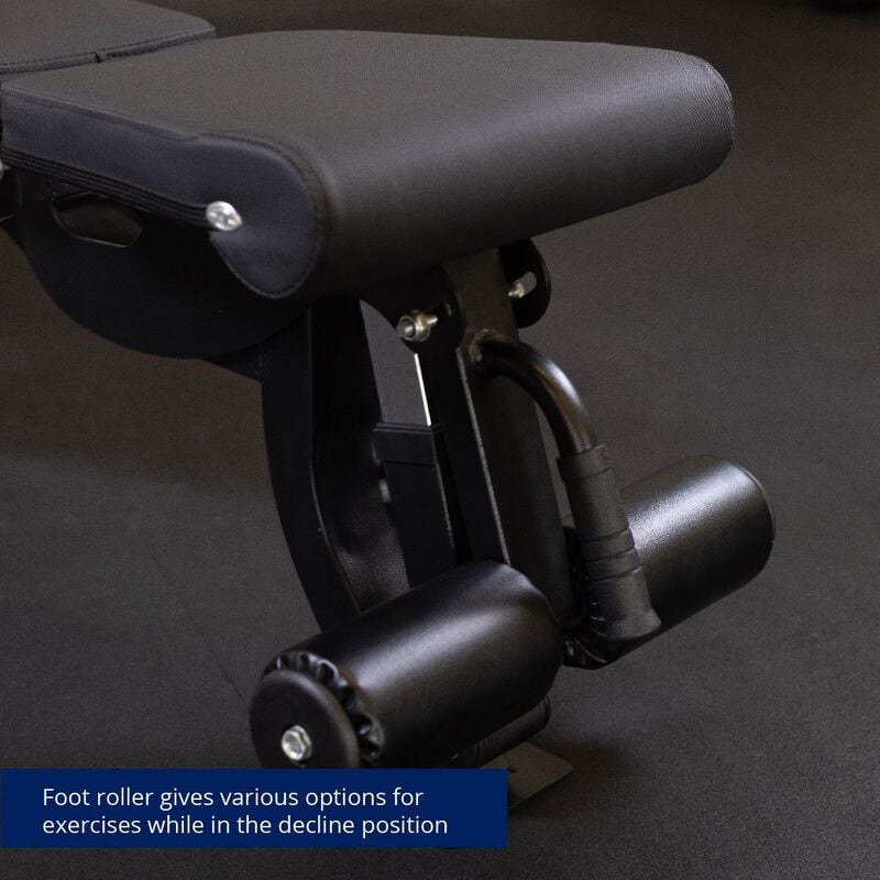 Foot roller gives various options for exercises while in the decline position