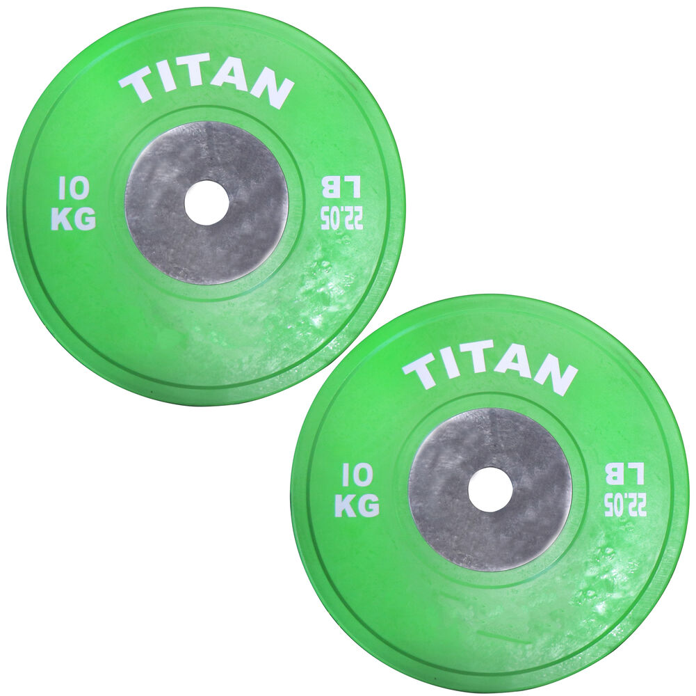 10 KG Green Elite Color Olympic Bumper Plates - Sold as a Pair -  Competition Weight Plates - Rubber with Steel Insert | Titan Fitness