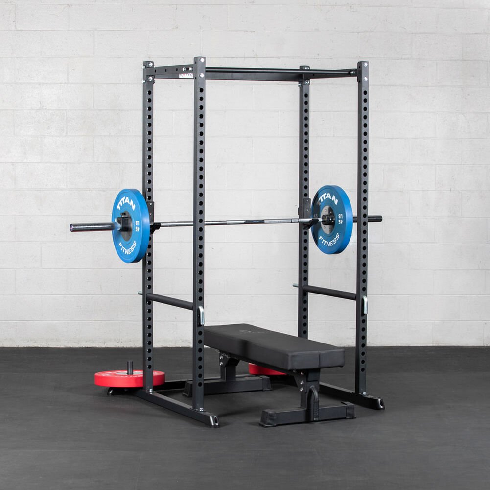 T-2 Series Tall Power Rack All In One Home Garage Gym for Weightlifting and Strength - Includes Skinny Pull Bar, Pin and Pipe Safeties, and Standard J-Hooks | Titan Fitness