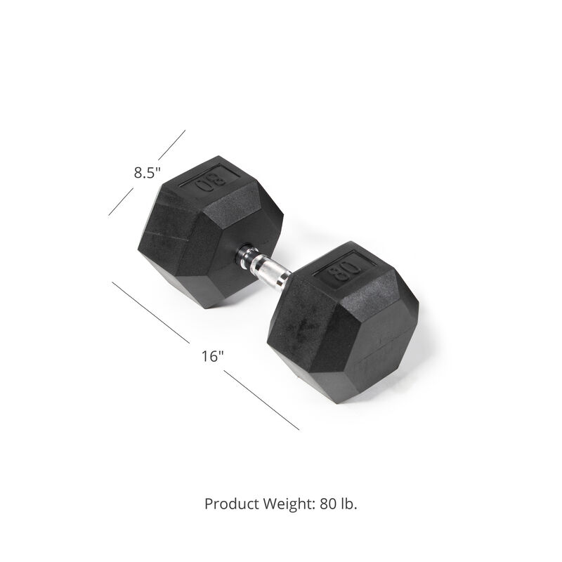 Scratch and Dent - Single 80 lb Black Rubber Coated Hex Dumbbell - FINAL SALE